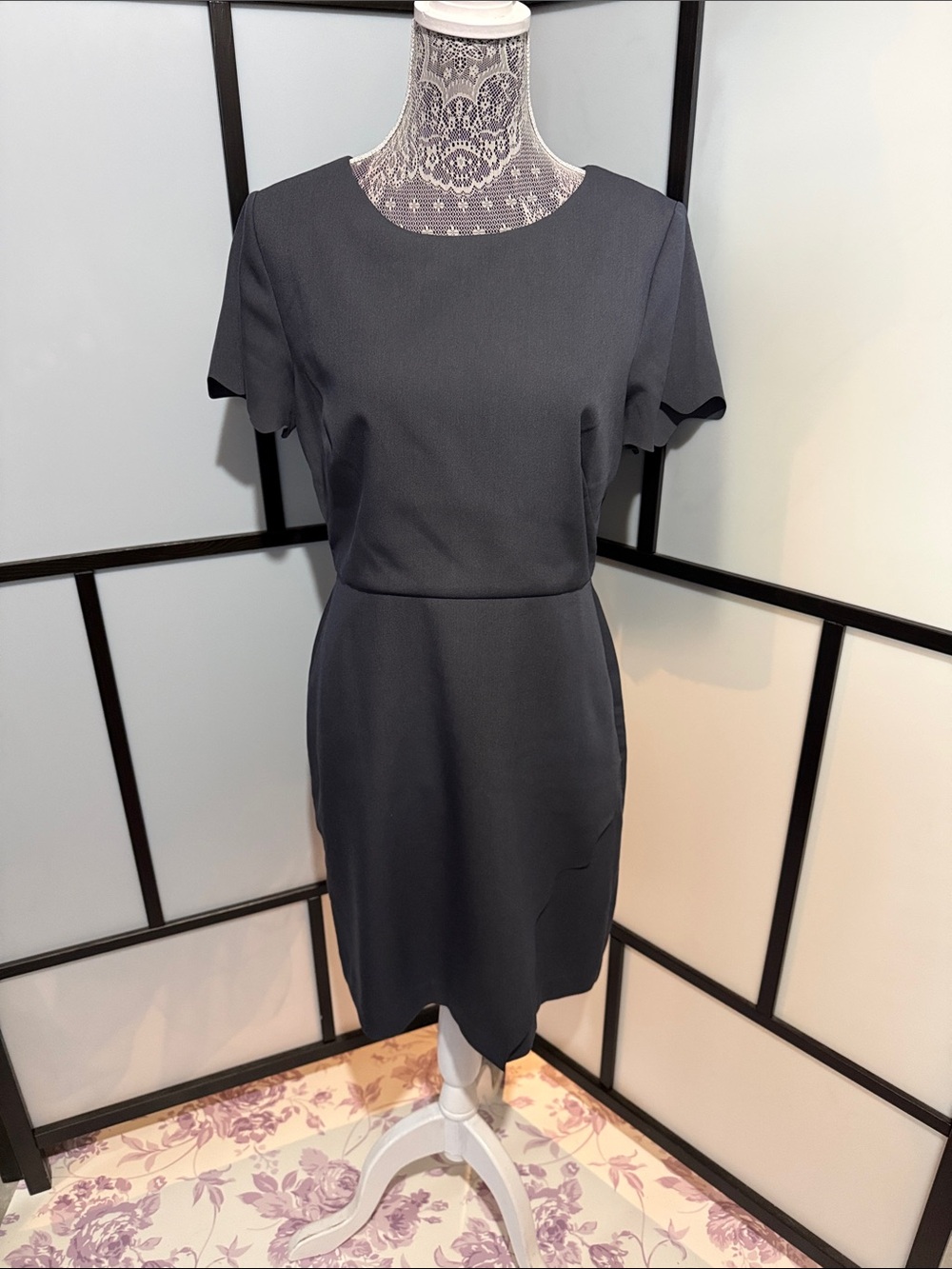LOFT Charcoal Short-Sleeve Tailored Mini Dress